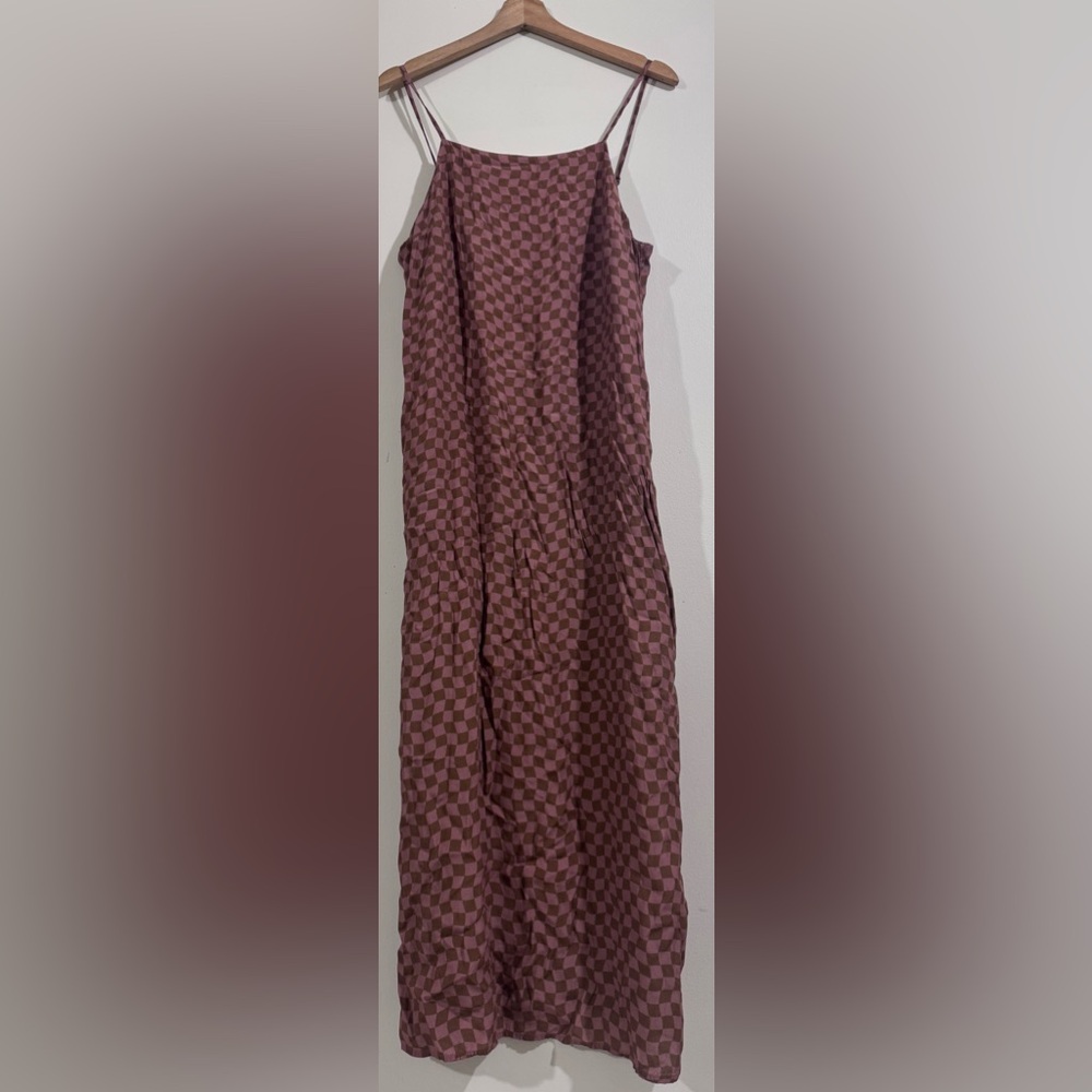 Whimsy + Row Brown Checkered Maxi Dress